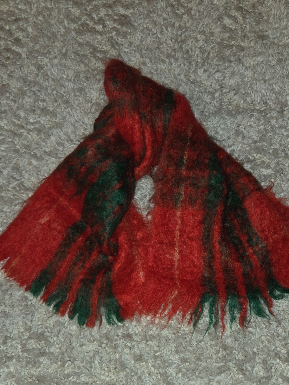 Mohair Plaid Fringe Scarf